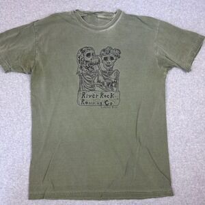 River Rock Roasting Co La Verkin Utah Skeleton Graphic Tee Olive Green Mens L